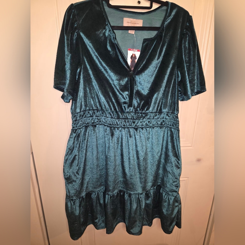 French‎ Connection Emerald Velvet Mini Dress XL Dark Romantic Whimsigoth Gothic - Picture 3 of 11